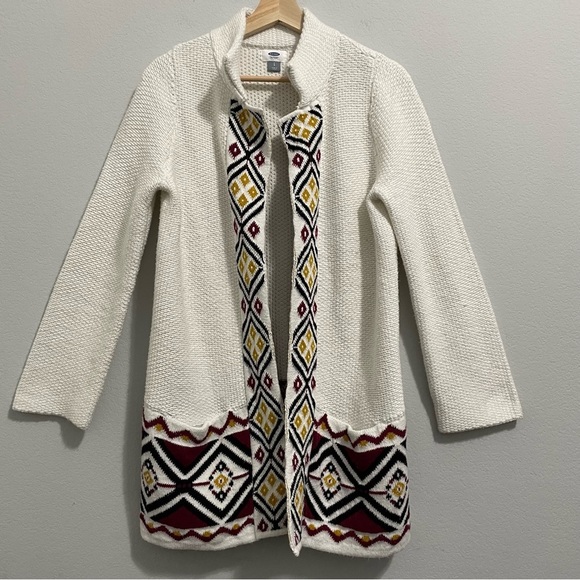 Old Navy Coatigan Cardigan Sweater Knit Aztec Boho White Red Womens Small S - Picture 11 of 11